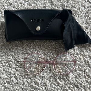 SHEIN Pink Round Metal Frame Glasses with Black Case